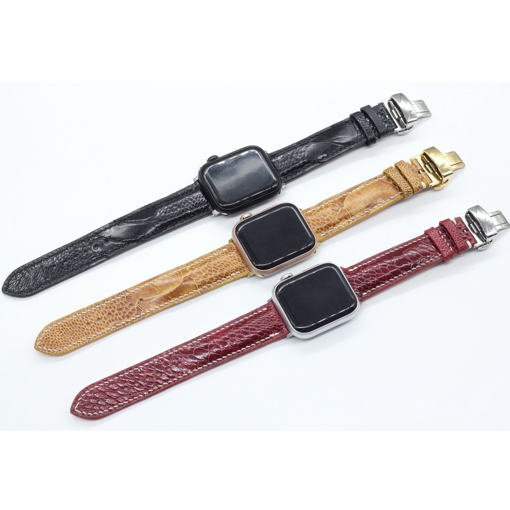 Dây Đeo Thay Thế Cho Dòng Đồng Hồ Thông Minh Da Đà Điểu Vân To Khóa Gập, Dây Da Đồng Hồ Cao Cấp Bảo Hành 6 Tháng