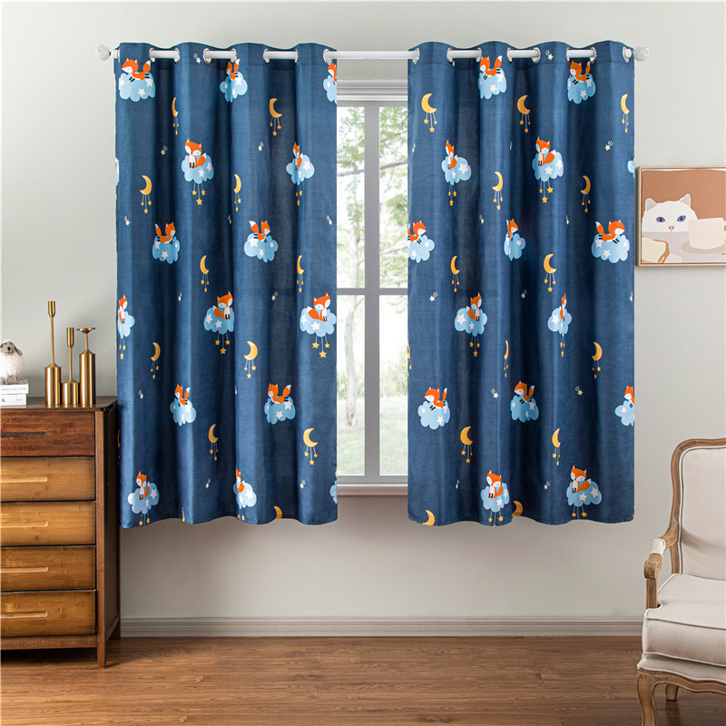 Cartoon Style Short Curtains Colorful Moonlit Curtains Used As Window / Bedroom Drapes