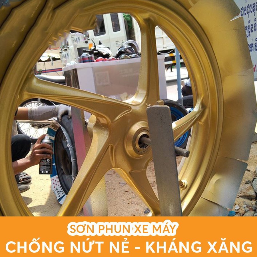 Sơn Samurai màu vàng đồng H235 chính hãng, sơn xịt dàn áo xe máy chống nứt nẻ, kháng xăng