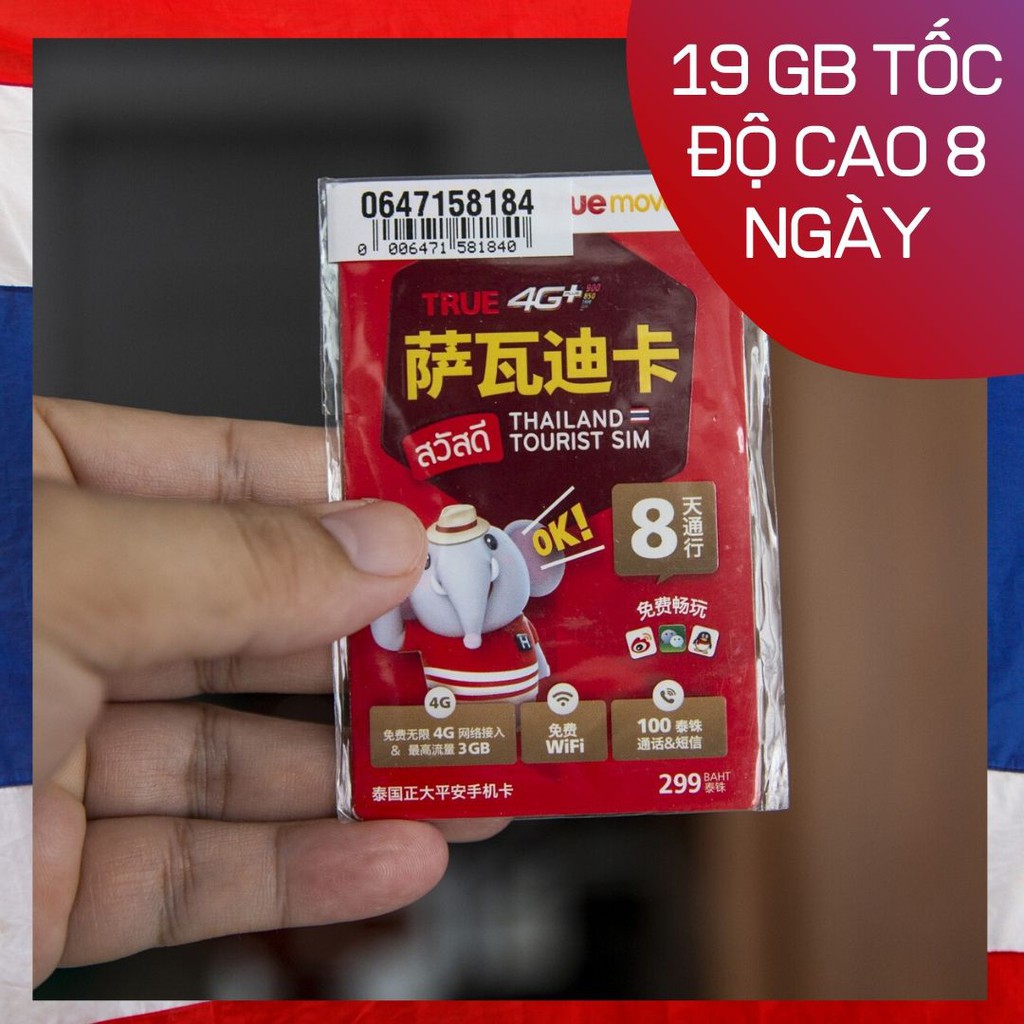 [TẶNG QUÀ] Sim 4G Du Lịch Thái Lan Truemove 8 ngày 19GB