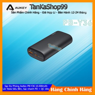 Pin Sạc Dự Phòng Aukey PB-Y36 10.000 mAh Sạc Nhanh QC 3.0 PD 18W - Lõi Tesla, Hàng Chính Hãng