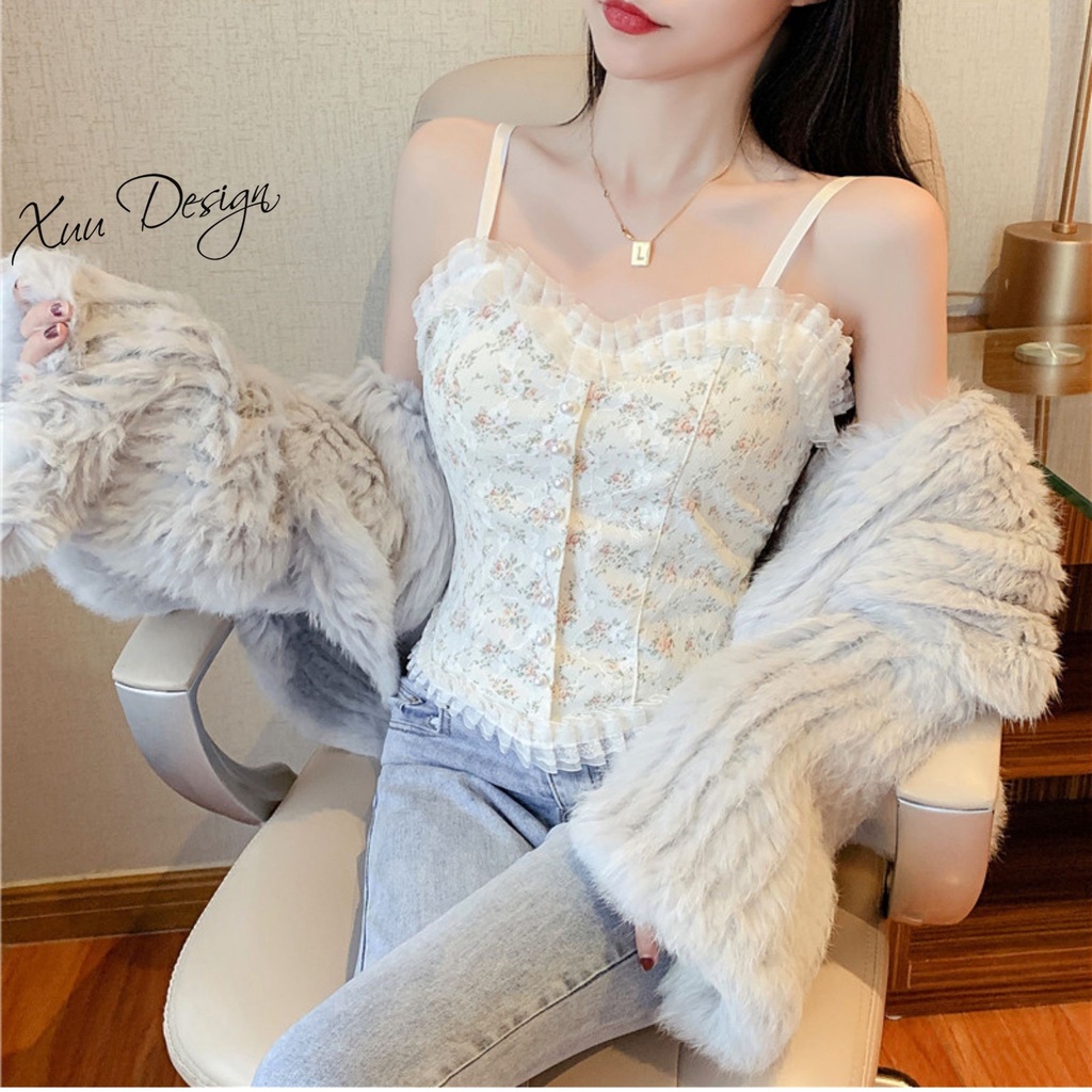 Áo bra nữ 2 dây phối viền ren Xuu, thiết kế hoa nhí đệm ngực BR11