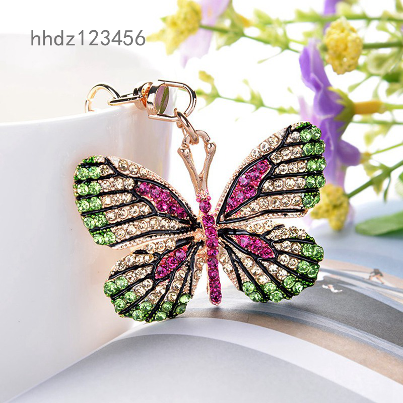 DL  Colorful Butterfly Crystal Keychain Keyring Sparkling Pendant Handbag Bag Charm~