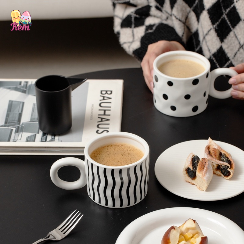 Cốc sứ có nắp, Ly Cốc Gốm Sứ EAR CARO | EAR CHECKER MUG, Ly sứ cao cấp kèm nắp tai mèo