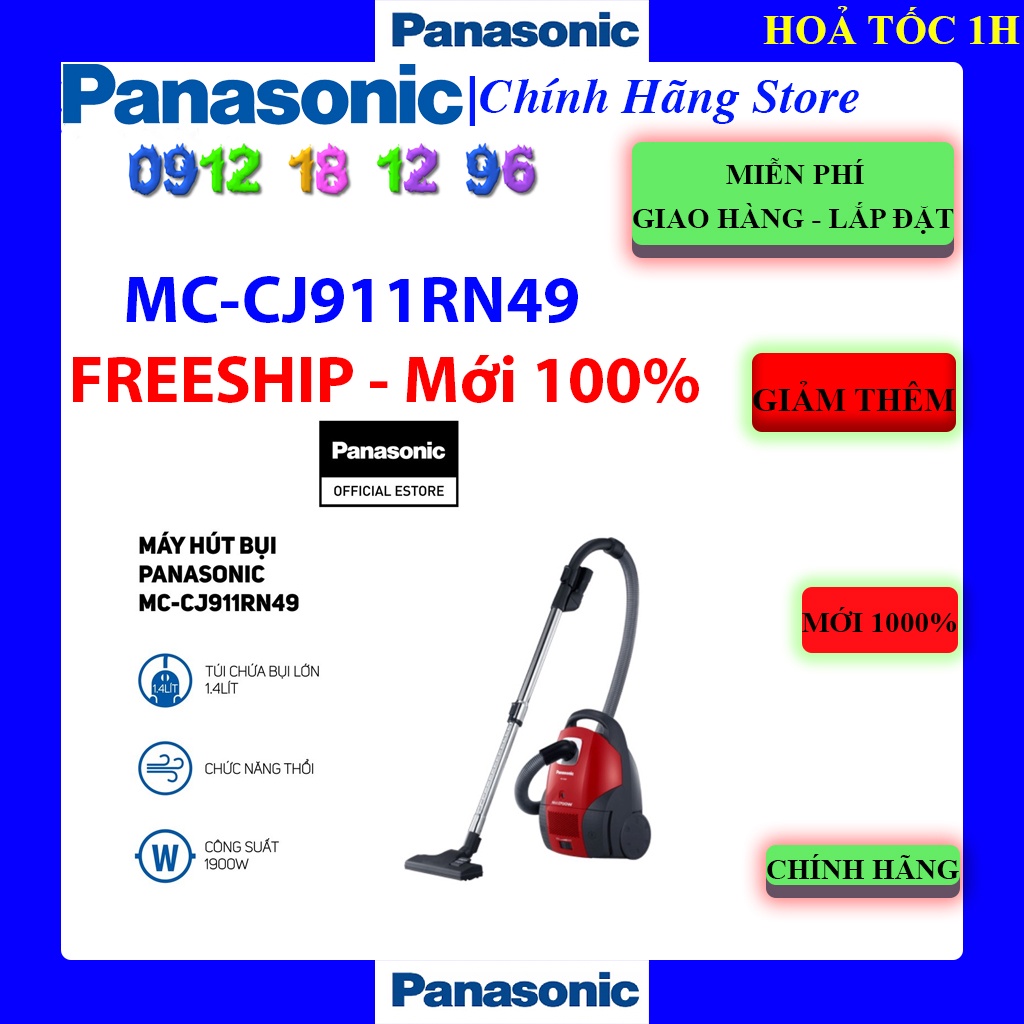 [Mã ELHAMS5 giảm 6% đơn 300K] Máy hút bụi Panasonic MC-CJ911RN49, Bảo hành chính hãng 12 tháng.