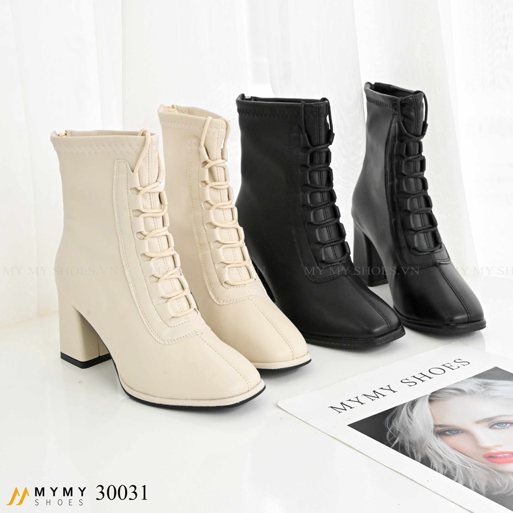 30031  Boot da lì buộc dây mũi vuông khóa sau gót vuông 7p