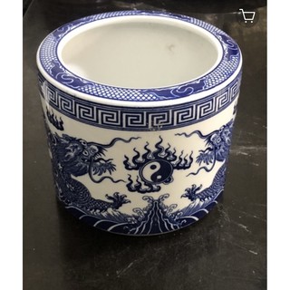Lư hương ống tròn xanh lam hình rồng