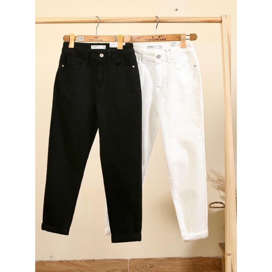 Quần jean nữ boyfriend baggy trơn dài đen và trắng co giãn HQJEANS