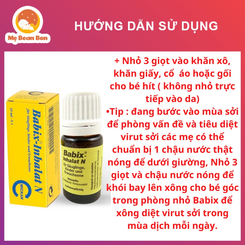 Tinh Dầu Xông Ngửi Babix Inhalat N 10ml Chuẩn Đức 10ml Chống Cảm Ho Ngạt Mũi Sổ Mũi Cho Trẻ Từ Sơ Sinh 3 Tháng Tuổi