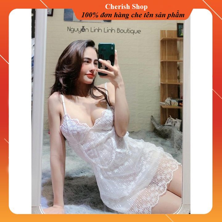 Váy ngủ hai dây ren thêu sexy cao cấp Đầm mặc nhà gợi cảm quyến rũ