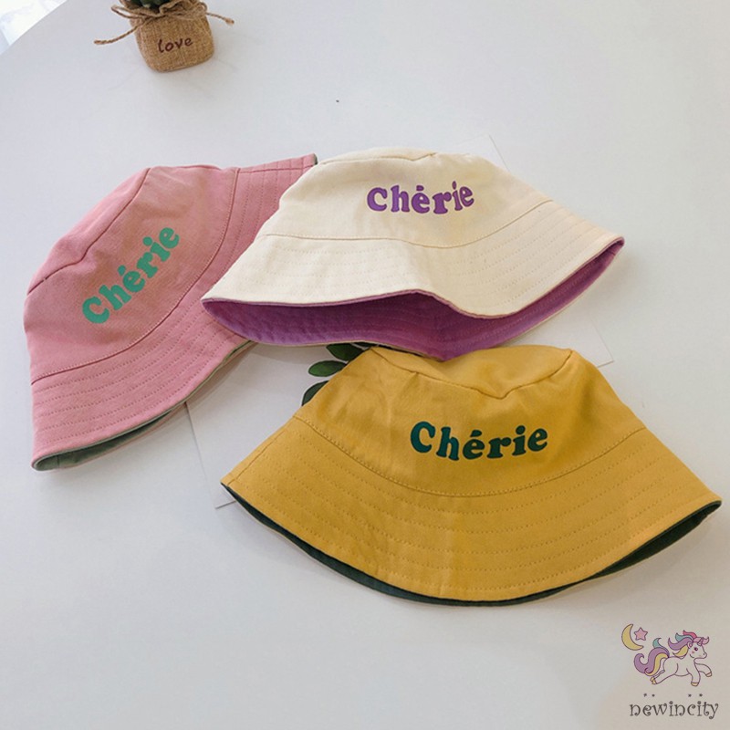 Mũ tròn vành 2 mặt in chữ thời trang Hàn Quốc dành cho bé trai/bé gái
