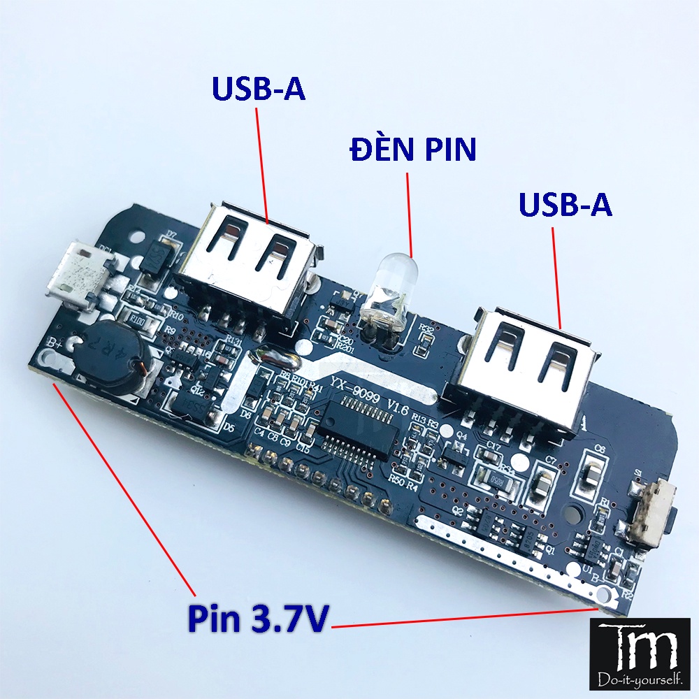 Mạch Sạc Dự Phòng 12W Hiển Thị LCD Mạch Đen