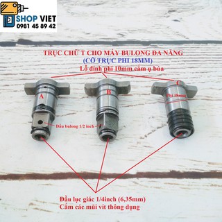 Đầu chữ T cho máy vặn bulong, vặn vít đa năng có lỗ vít lục giác 1/4inch