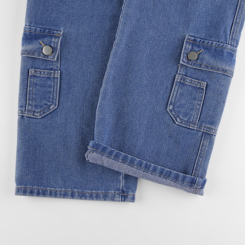 Quần Jeans Dài Lưng Cao Ống Đứng Có Túi Thời Trang Cho Nữ