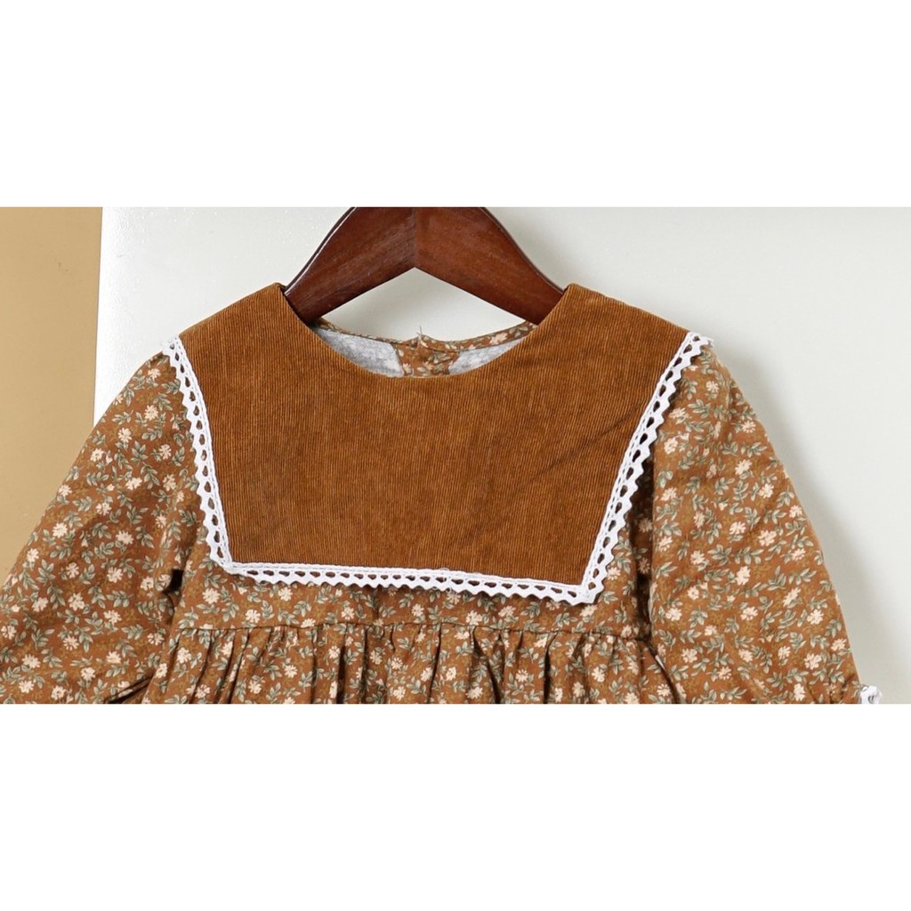 Váy Bé Gái Thu Đông Dáng Dài Tay 2 Màu Vintage O.P Kids