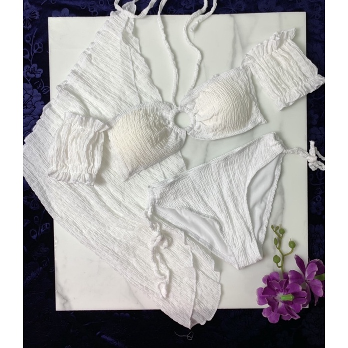 Bikini,đồ bơi set 3 món tay trễ vai phối khoen áo,hàng sẵn nhiều màu,ảnh thật chụp sàn hàng chuẩn shop | BigBuy360 - bigbuy360.vn