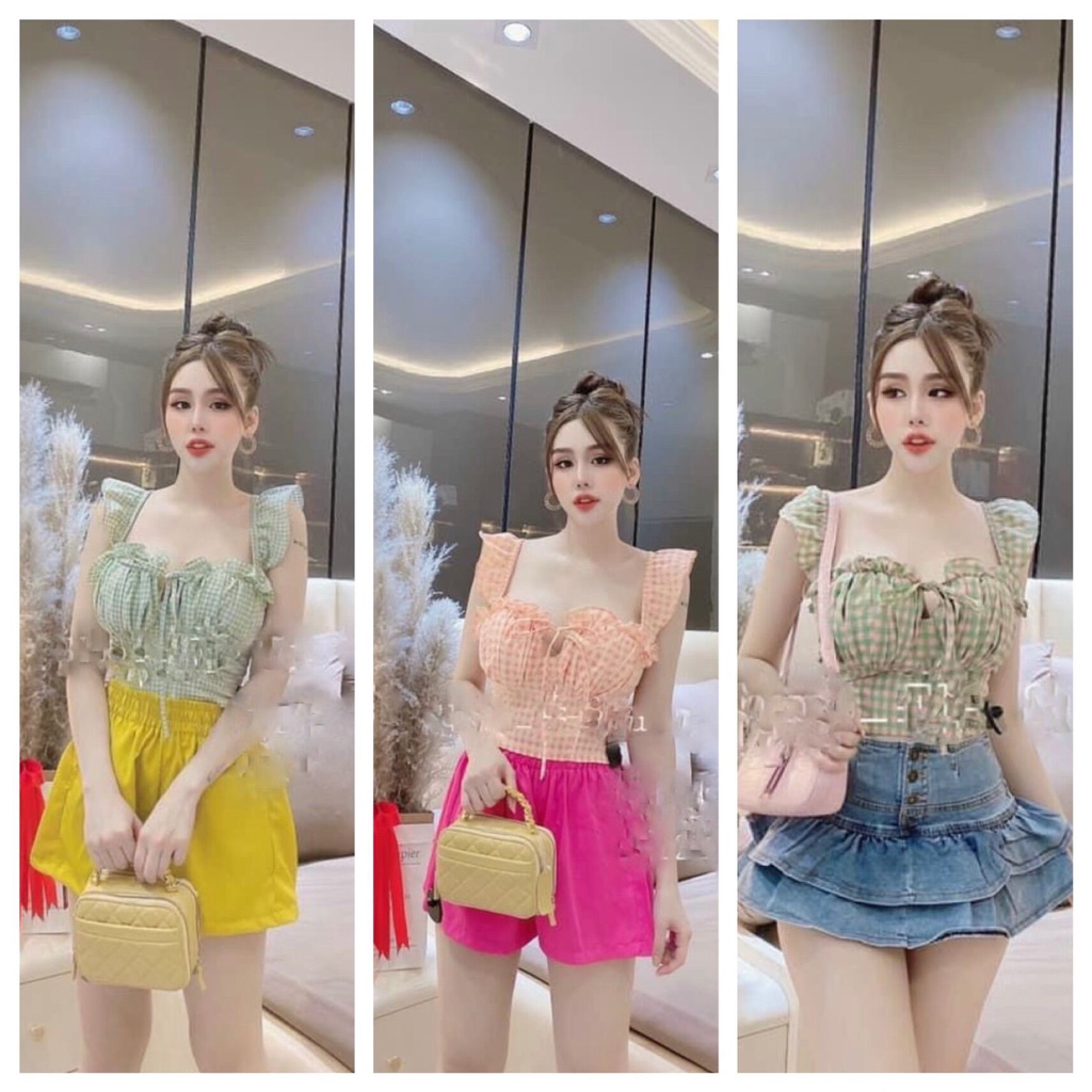 ÁO KIỂU NỮ TAY CÁNH TIÊN CỘT NƠ HÓT MỚI VỀ KÈM VIDEO, chất vải xô thái mềm mại, kèm mút 38-53 ký .!
