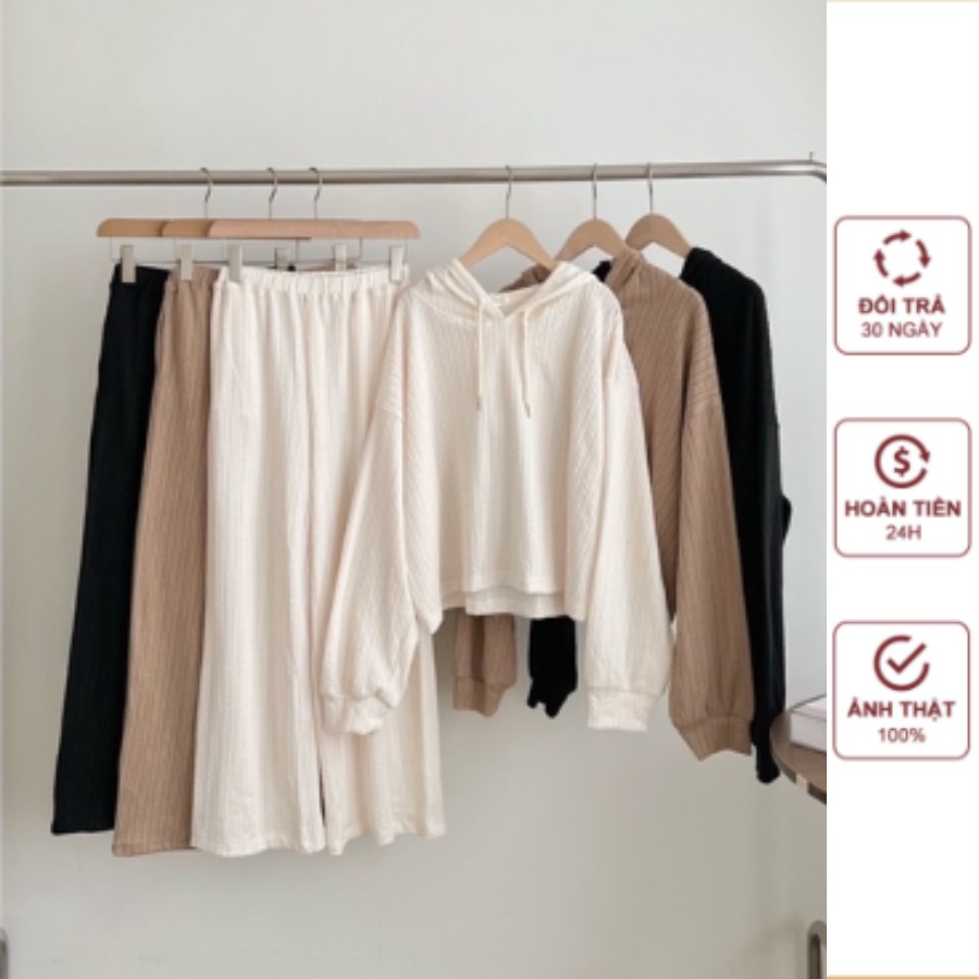 Set Bộ Nữ Mặc Thu Đông Quần Dài Dáng Suông Và Áo Hodie Nữ Có Mũ -x9