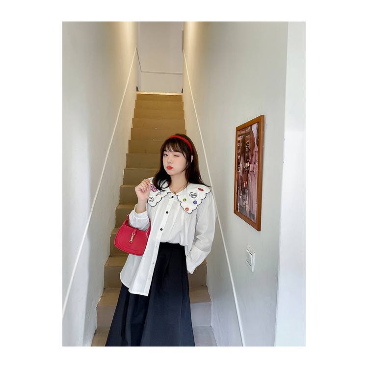 Áo Sơ Mi Trắng Cổ Bẻ Icon Cute 🦋 Áo Somi Nữ Ulzzang Dài Tay 🦋