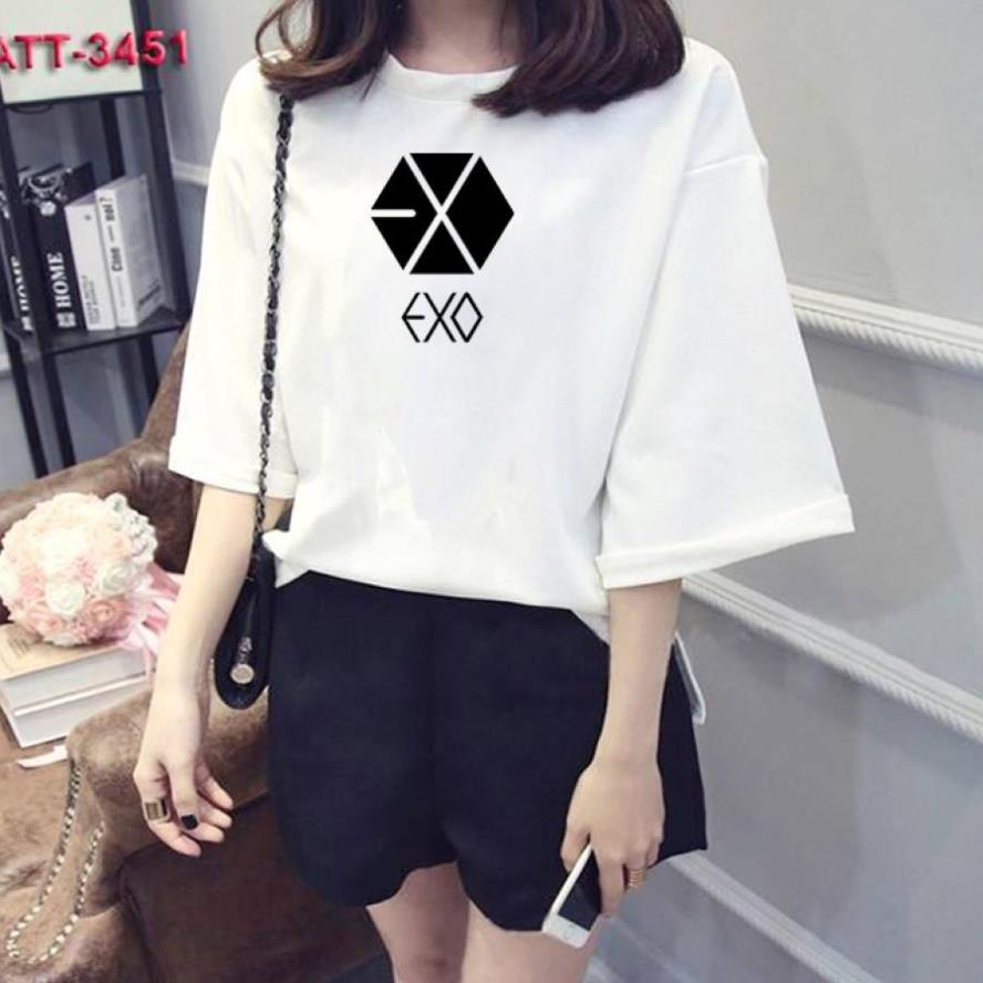 Áo thun nữ tay lỡ Hàn Quốc form rộng in hình biểu tượng EXO vài dày mịn TEEWOTL43 ྇