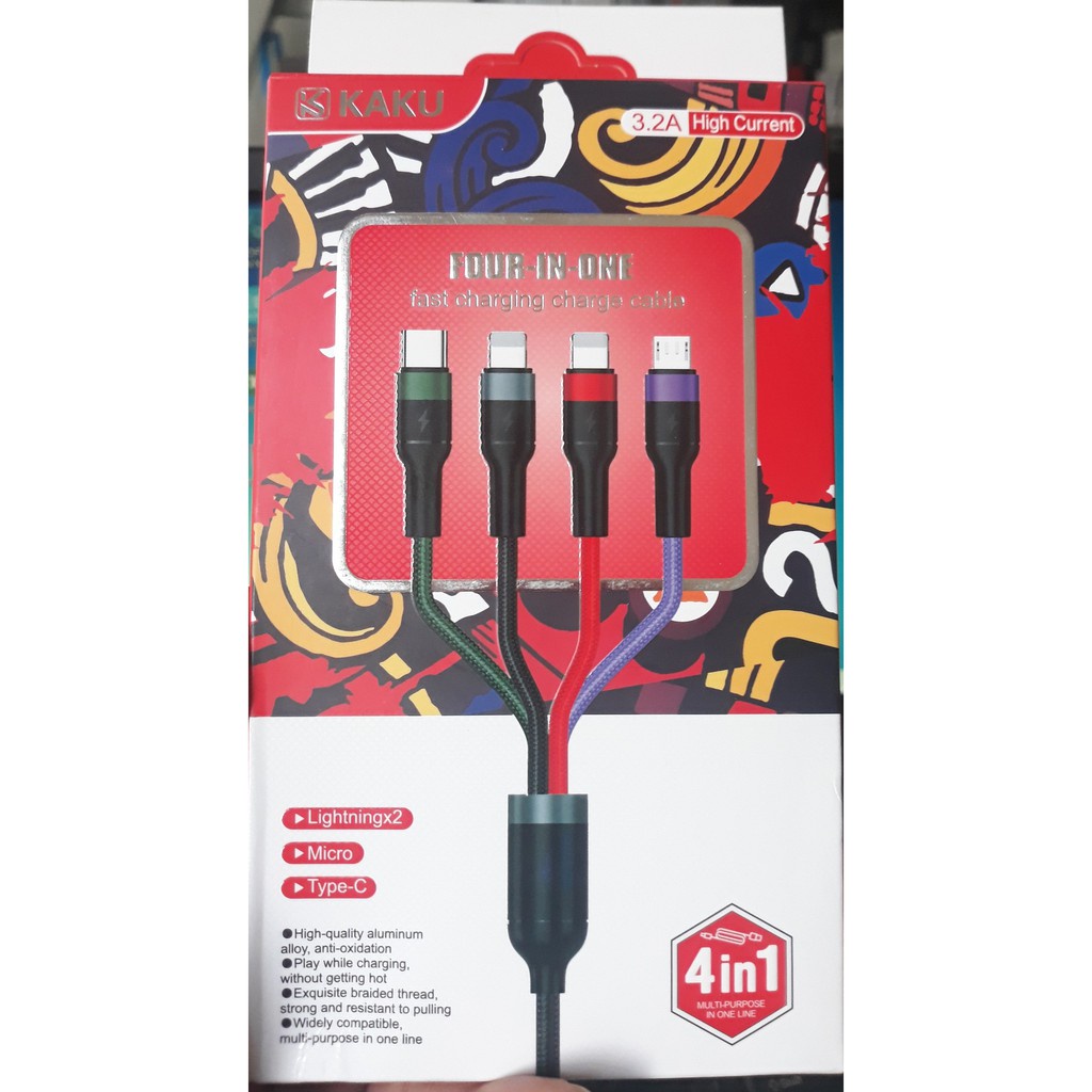 Cáp Sạc Nhanh 4 Đầu K482 - Fullbox - NTH