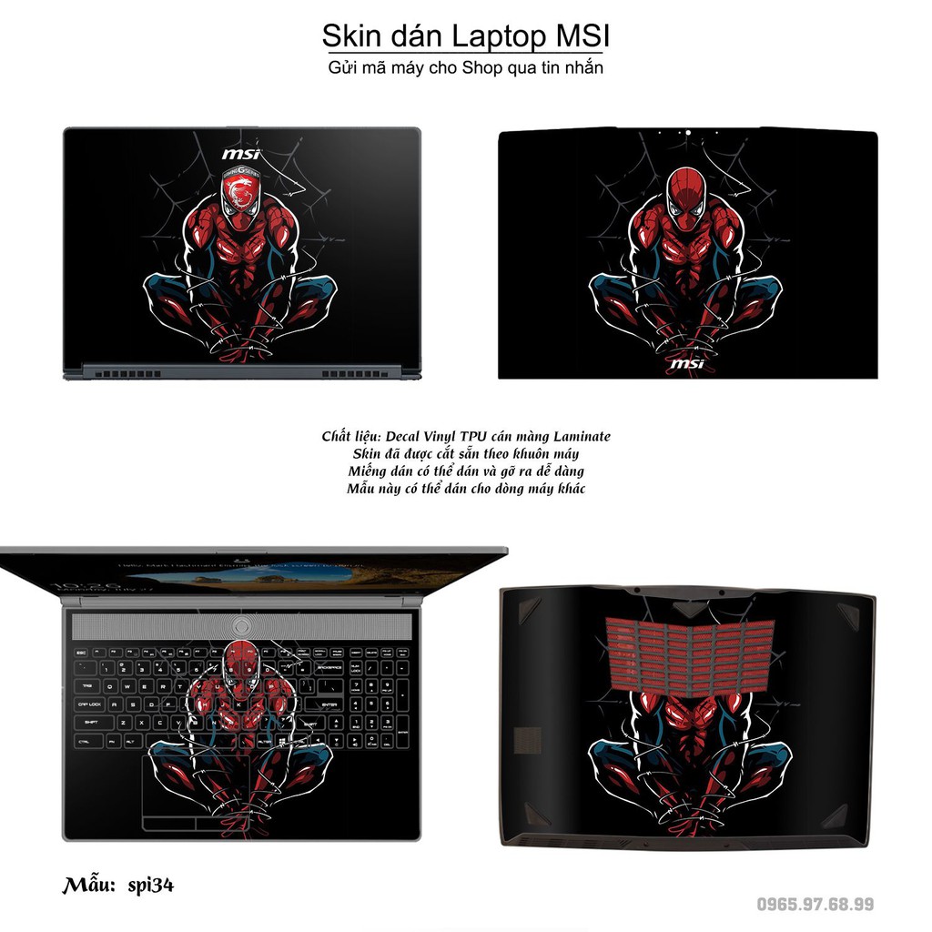 Skin dán Laptop MSI in hình người nhện Spiderman nhiều mẫu 2 (inbox mã máy cho Shop)