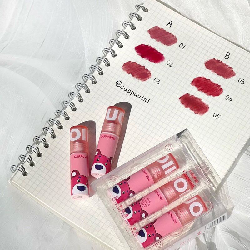 Set 3 son môi Cappuvini màu hồng mềm mượt chống nước