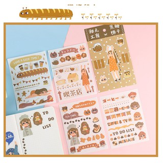 Zanmo Set 4 tờ washi sticker trang trí planner cô gái ulzzang