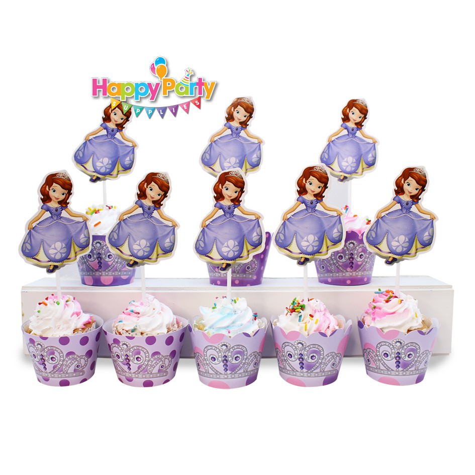 Set trang trí sinh nhật bé gái Bộ phụ kiện chủ đề công chúa Sofia mini - mega - Happy birthday thôi nôi cho bé