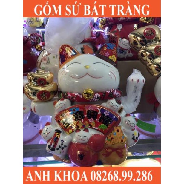 Mèo Thần Tài vẫy tay Bát Phương Chiêu Tài Lộc cao 25cm - Gốm sứ Bát Tràng Anh Khoa