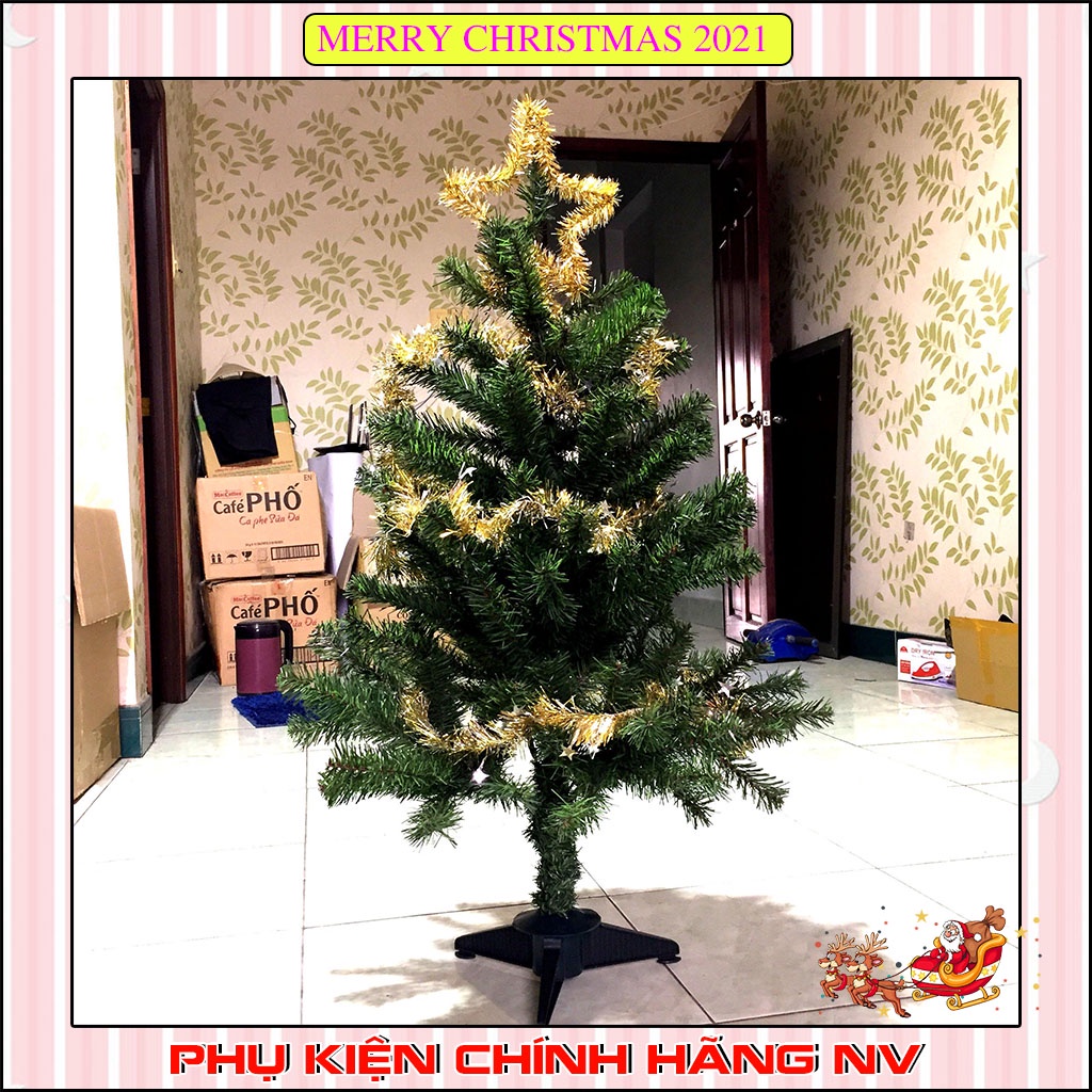 Cây thông noel 90cm, 1m2 trang trí giáng sinh cho nhà cửa, phòng khách, phòng ngủ kèm dây kim tuyến và ngôi sao đẹp