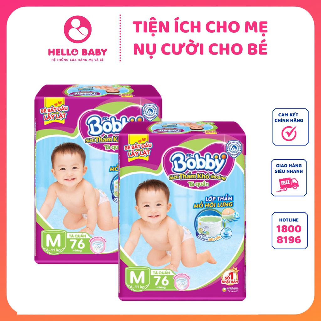 Tã Bỉm BOBBY Dán/Quần Cộng Miếng Đủ Size NB108/XS72/S80/M76/L68/XL62/XXL56
