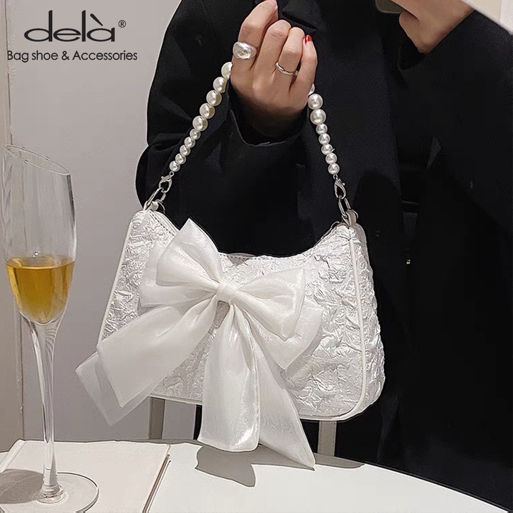 Dela Túi đeo dưới cánh tay Xách Tay Đính Nơ Ngọc Trai Thiết Kế Mới 2022 Cho Nữ