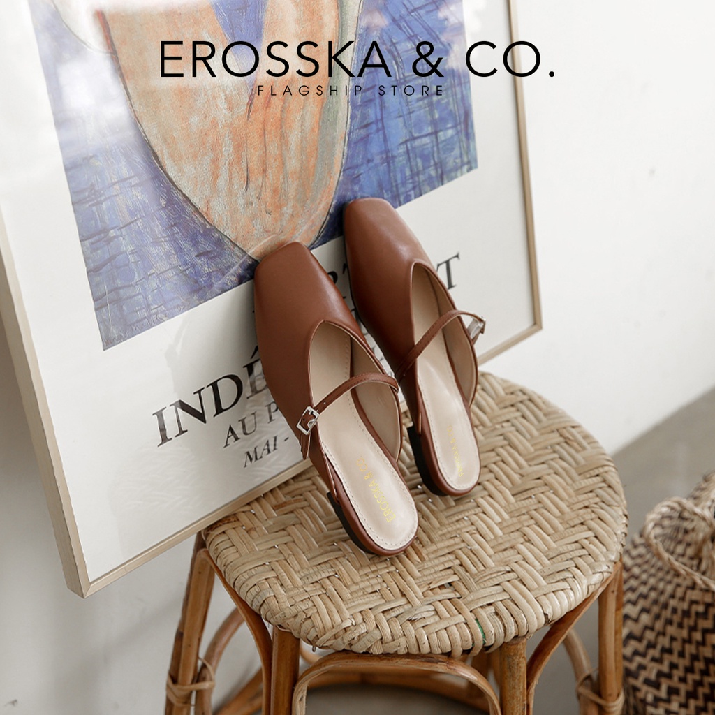 Erosska - Giày nữ đế bệt đạp ngót quai ngang phong cách thanh lịch màu nâu - EL020