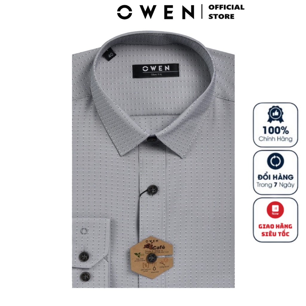 Áo Sơ Mi Nam Dài Tay Owen AS23330D Somi Công Sở Cao Cấp Màu Ghi sọc Boddy Trắng Dáng Ôm Không Túi Vải Cafe Mềm Mát
