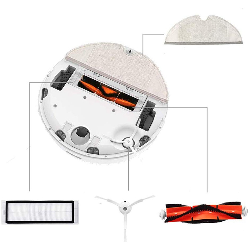 Bộ 2 Bàn Chải Chính + 4 Bộ Lọc Hepa + 4 Bàn Chải Phụ Thay Thế Dành Cho Xiaomi Roborock S5 S50 S51 C10 E25 E20 E35