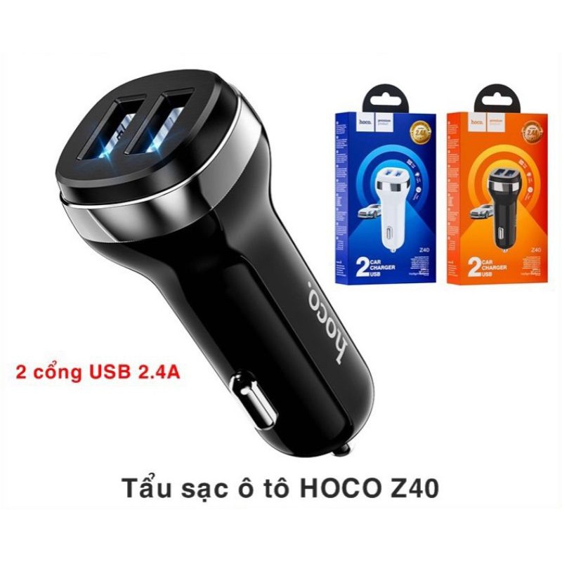 ✔Nowship- tẩu sạc cốc sạc xe hơi oto sạc nhanh 2 cổng usb HOCO Z40