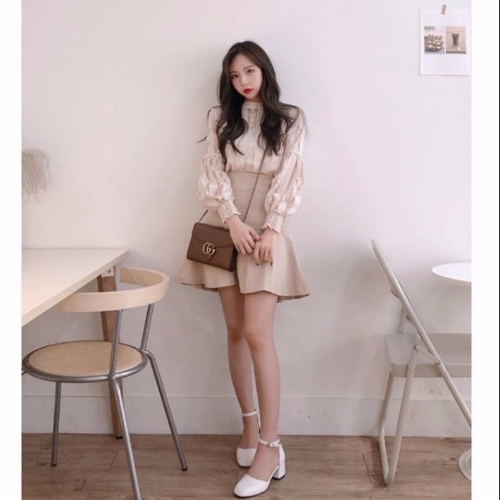 Áo ren tiểu thư bánh bèo dài tay cổ tròn kiểu hàn quốc sexy - 824