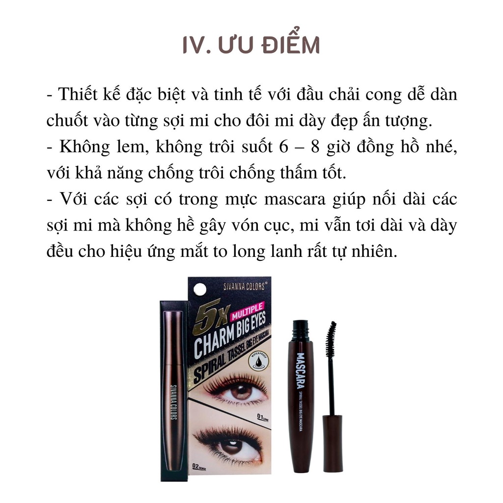(Hàng chính hãng) Mascara Sivanna 5X Multiple Charm Big Eyes dày mi, dài mi Thái Lan