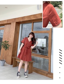 Đầm kaki xoè big size cổ tim thắt nơ size 65-100kg