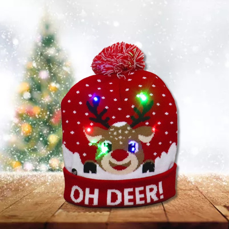 Mũ Beanie Dệt Kim Hình Tuần Lộc Có Đèn LED Nhiều Màu Sắc Cho Nam Và Nữ
