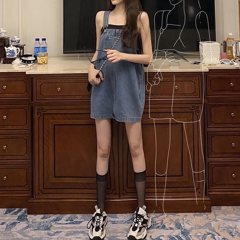 Yếm JEANS form suông rộng rãi cực kỳ thoải mái che khuyết điểm bụng