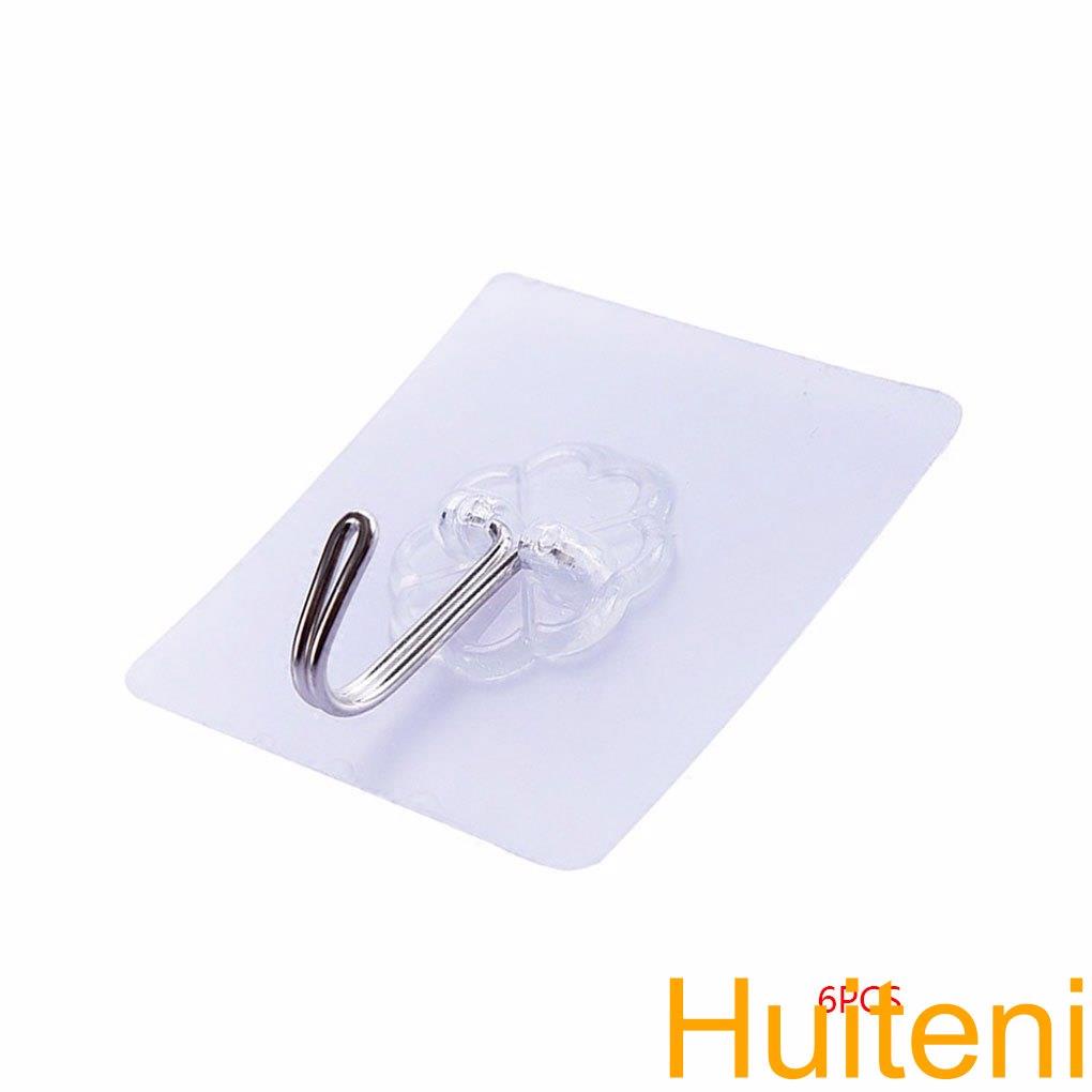 6Pcs Adhesive Hooks Kitchen Wall Hanger Transparent Removable Adhesive Hanger Reusable Wall Hooks【Huiteni】