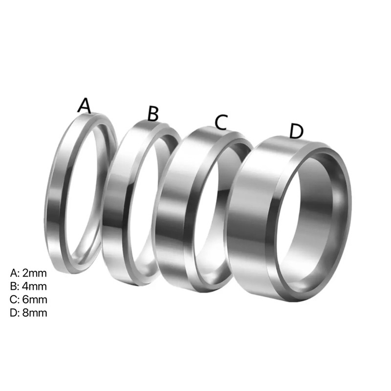 Nhẫn titan thép không gỉ kiểu dáng trơn vát cạnh 2mm, 4mm, 6mm, 8mm phong cách BTS Hàn Quốc Trang sức nam nữ Unisex
