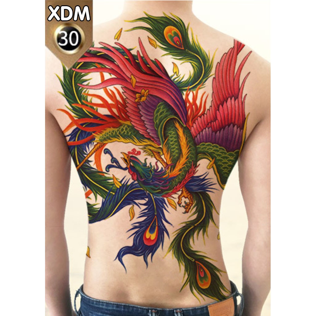 Hình Xăm Dán Kín Lưng Phượng Hoàng XDM030 (35x48cm)