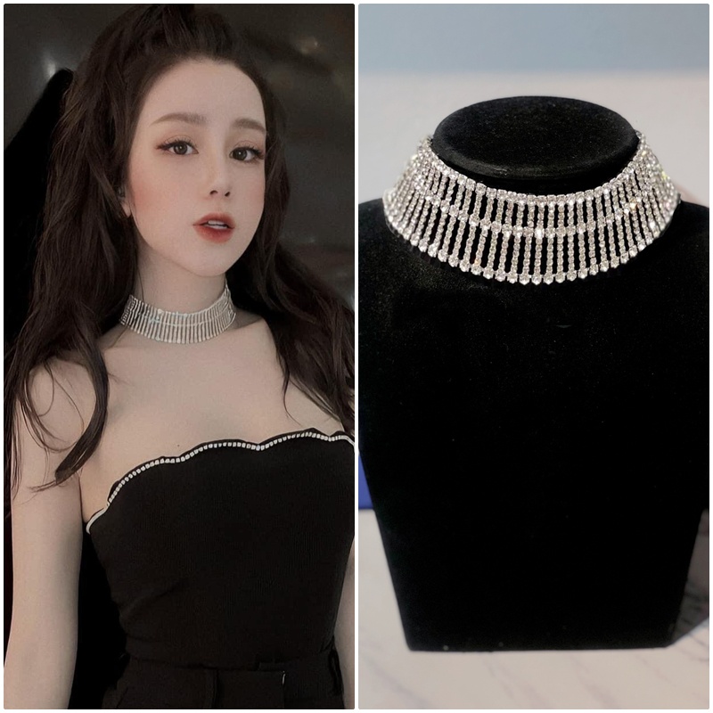 CAO CẤP Vòng Choker Sọc Thẳng Đá bling sang chảnh