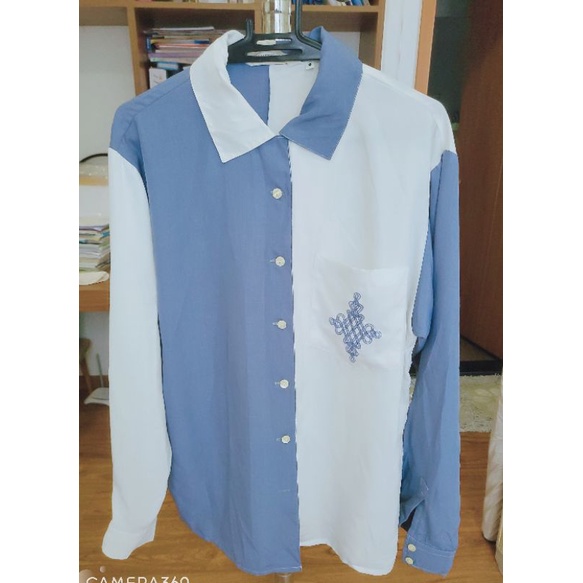 Si tuyển hàng đếm- Áo voan lụa Nhật vạt phối màu xanh trắng sz M-L