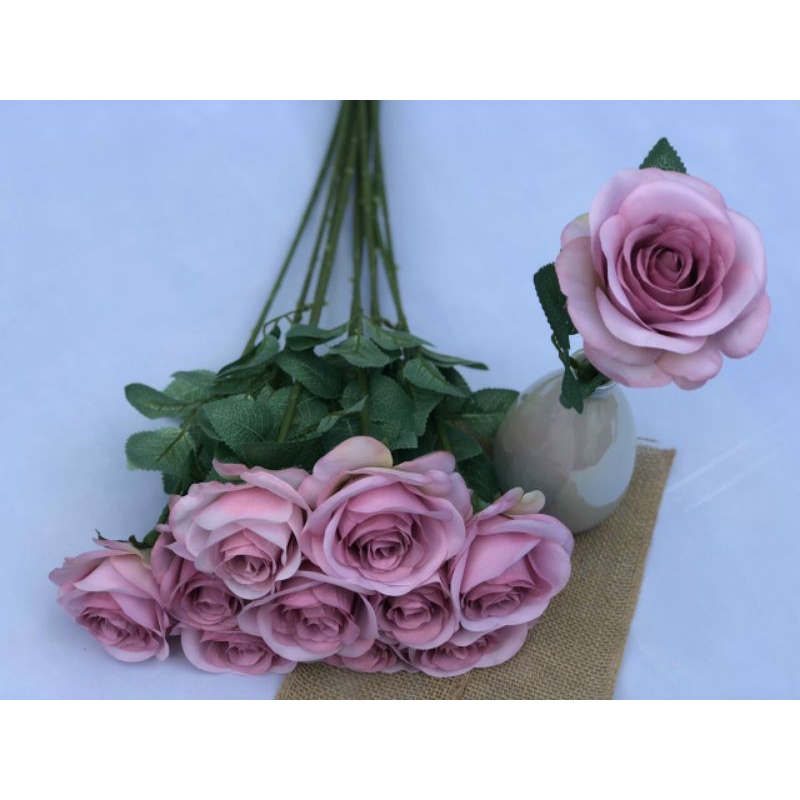 Cành hồng 1 bông,hồng lụa hàn mỹ  thuật trang trí