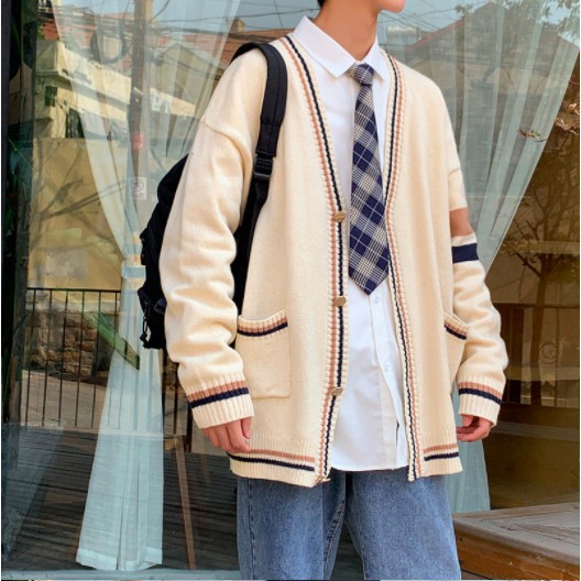 Áo Khoác Cardigan Dệt Kim Dáng Rộng Phong Cách Hàn Quốc Cho Nam