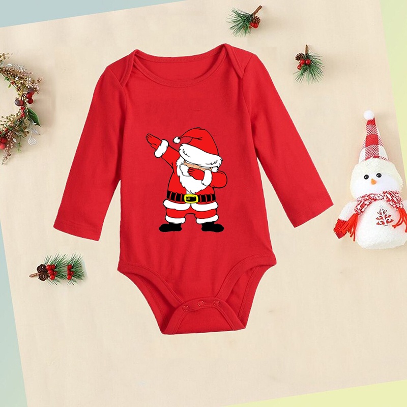 Dabbing Santa Dễ Thương Bé Cotton Đỏ Rompers Xmas Dài Tay Body Quần Áo Tiệc Giáng Sinh